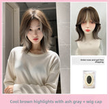 Load image into Gallery viewer, Wig female full headgear beauty high medium bangs fashion new y2k Maillard style Internet celebrity high cranial top fluffy