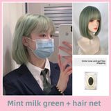 Load image into Gallery viewer, Wig girl summer short hair mint milk green new Bobo head age reduction shoulder imitation full real girl group full head cover