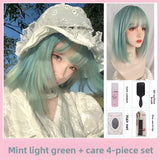 Load image into Gallery viewer, Halloween wig short hair female Bobo head mint green full head cover natural bangs bobo whole wig cover new