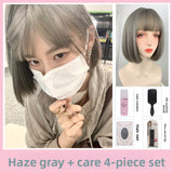 Load image into Gallery viewer, Short hair wig female Japanese hairstyle gradual change pink lolita girl Bobo head round face simulation wig cover summer