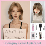 Load image into Gallery viewer, Summer Korean new wig female linen gray medium short hair Lolita Internet celebrity temperament full headgear