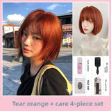Load image into Gallery viewer, Autumn and winter wig women's short hair orange new Bobo head cute age reduction shoulder imitation full real girl group full head cover JK