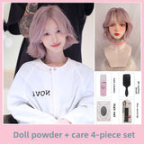 Load image into Gallery viewer, Japanese and Korean new wig female pink medium point short outer warped hair Lolita Internet celebrity whole top temperament full head cover