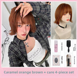 Load image into Gallery viewer, Halloween orange brown Japanese Korean wig female short hair full head cover French JK outer warping age-reducing hairstyle BOBO