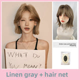 Load image into Gallery viewer, Summer Korean new wig female linen gray medium short hair Lolita Internet celebrity temperament full headgear