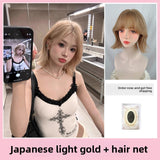 Load image into Gallery viewer, Korean short hair wig female full headgear texture ironing platinum air bangs curly hair age-reducing hairstyle Japanese