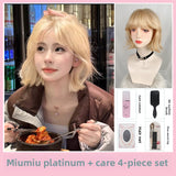 Load image into Gallery viewer, Korean short hair wig female full headgear texture ironing platinum air bangs curly hair age-reducing hairstyle Japanese