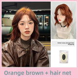 Load image into Gallery viewer, Halloween orange brown wig female short hair full head cover short curly hair wool curl daily full top hair cover collarbone hair