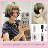 Load image into Gallery viewer, Siamese cat subculture personality platinum gradual change black male hair short hair feeling daily neutral wolf tail wig Y2 whole top