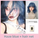 Load image into Gallery viewer, Happy small fry blue wig short hair full hood female color daily lolita short curly hair jk Japanese Korean y2