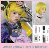 Load image into Gallery viewer, Japanese cute short hair wig female full headgear Internet celebrity yellow air bangs curly hair age-reducing hairstyle Japanese JK