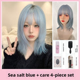 Load image into Gallery viewer, Blue short hair wig nun full headgear subculture lolita Bobo head y2k universal cos color straight hair