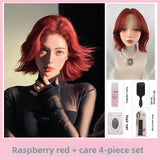 Load image into Gallery viewer, Japanese and Korean wig women's short hair Lolita medium point red girl group slightly warped hair daily wavy short curly hair full headgear