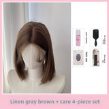 Load image into Gallery viewer, Forehead lace linen gray brown one-size-fits-all wig women's short hair women's group micro-curl universal cos high temperature silk