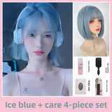 Load image into Gallery viewer, Wig female short hair blue white bob hair round face trim age reduction natural girl medium short hair full head cover