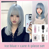 Load image into Gallery viewer, Wig female ice blue new clavicle hair y2k Internet celebrity subculture Qi bangs high level short straight hair full headgear