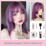 Load image into Gallery viewer, Wig girl summer medium long hair collarbone hair comic thin vine purple round face trimming princess cut ji hair style Qi bangs hair cover