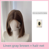 Load image into Gallery viewer, Forehead lace linen gray brown one-size-fits-all wig women's short hair women's group micro-curl universal cos high temperature silk