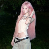 Load image into Gallery viewer, New Internet celebrity super long wig pink Mori photo long straight hair girl group JK Hong Kong style full head wig