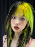 Load image into Gallery viewer, Halloween highlights collarbone hair Internet celebrity y2k hottie wig female layering buckle fashion short hair full headgear
