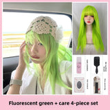 Load image into Gallery viewer, Fluorescent green trendy wig female long hair full hood cool handsome y2k long straight hair lolita color jk