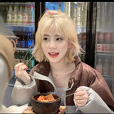 Load image into Gallery viewer, Korean short hair wig female full headgear texture ironing platinum air bangs curly hair age-reducing hairstyle Japanese