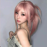 Load image into Gallery viewer, Pink wig long hair Giselle cos daily lolita grapefruit powder long straight hair natural simulation wig cover