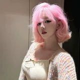 Load image into Gallery viewer, Wig full head cover female pink Korean Wendy short hair Internet celebrity age reduction clavicle hair invisible whole wig cover