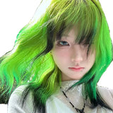 Load image into Gallery viewer, Y2K hottie short hair full hood Lolita mullet head green black highlights collarbone fluffy wavy natural short curly hair