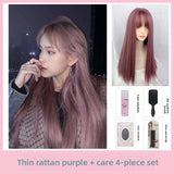 Load image into Gallery viewer, Brown wig female long straight hair versatile Korean fluffy natural long straight hair daily face trimming jk full head wig