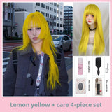 Load image into Gallery viewer, Lemon yellow wig princess cut hair style Internet celebrity long straight hair Lolita natural realistic jk full headgear