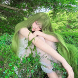 Load image into Gallery viewer, Green super long 130cm wig female full head cover cos universal lolita Lolita 1.3 meters long straight hair photo