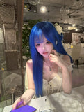 Load image into Gallery viewer, Internet celebrities with long straight hair wig female summer natural full headgear blue fashion simulation sweet versatile full headgear