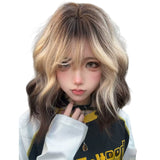 Load image into Gallery viewer, Siamese cat wig female short hair subculture Paris painting dye black gold gradual change daily short curly hair wool roll full headgear
