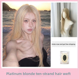 Load image into Gallery viewer, Lace wig female long hair white gold long straight medium eight-character bangs round face imitation full real hair full headgear