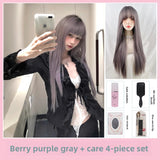Load image into Gallery viewer, Daily super long wig gray purple Mori photo long straight hair girl group JK Hong Kong style full head wig