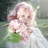 Load image into Gallery viewer, Cherry blossom pink wig female fluffy short curly hair full head cover Internet celebrity cute temperament lazy wind short age reduction roll universal