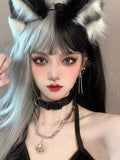 Load image into Gallery viewer, Halloween wig punk goth black and white double spell long straight hair gradually lolita gradual change two-color cos yin and yang