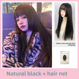 Load image into Gallery viewer, Daily princess cut wig female medium long hair jk wig antique cos female black long straight gradual change highlights full headgear