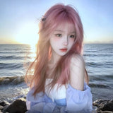 Load image into Gallery viewer, Japanese pink wig female long hair JK full head cover female hottie y2k female group collarbone hair lolita whole top