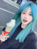 Load image into Gallery viewer, Wig long straight hair Internet celebrity lolita blue trim jk girl natural full headgear bangs realistic wig