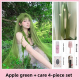 Load image into Gallery viewer, Green super long 130cm wig female full head cover cos universal lolita Lolita 1.3 meters long straight hair photo