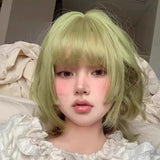 Load image into Gallery viewer, Green wig female short hair short curly hair wool curl full hood lolita princess cut colored collarbone hair