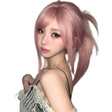Load image into Gallery viewer, Pink wig long hair Giselle cos daily lolita grapefruit powder long straight hair natural simulation wig cover