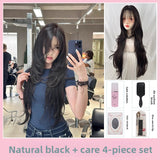 Load image into Gallery viewer, Korean super long high-level new wig black temperament medium long straight hair lolita women's full headgear extended version
