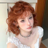 Load image into Gallery viewer, Japanese orange wig short hair doll Internet celebrity retro roll bangs wool roll wig COS