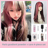 Load image into Gallery viewer, Long straight hair blue wig highlight dye bangs gradual change y2k full headgear female hottie burst top dye subculture punk jk
