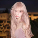 Load image into Gallery viewer, High-level wig female long hair new pink lolita Japanese Qi bangs long straight hair Internet celebrity daily full headgear
