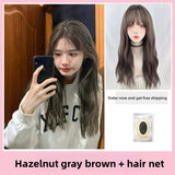 Load image into Gallery viewer, Wig female long hair natural lifelike long micro curly hair gray air bangs new hair cover Internet celebrity medium long hair
