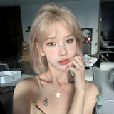 Load image into Gallery viewer, Wig female summer short hair beige new Bobo head age reduction shoulder imitation full real girl group full hood